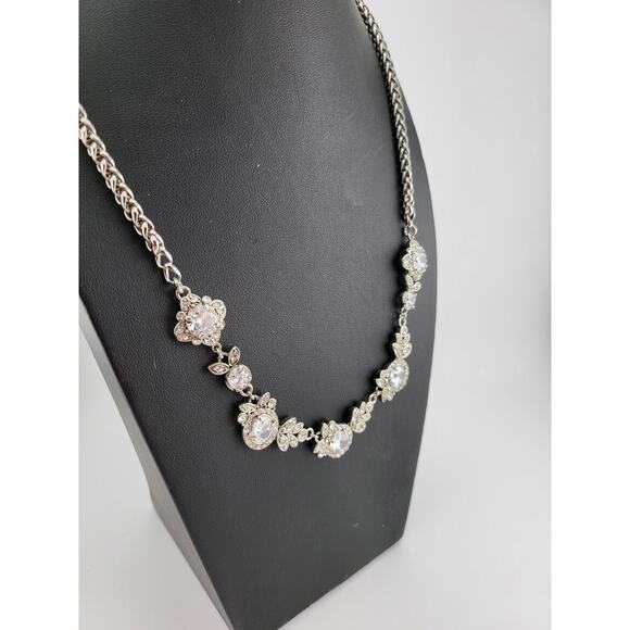 Vintage Inspired Clear Rhinestone Necklace Silver Tone 24.5–26.5 Inch - Picture 7 of 13